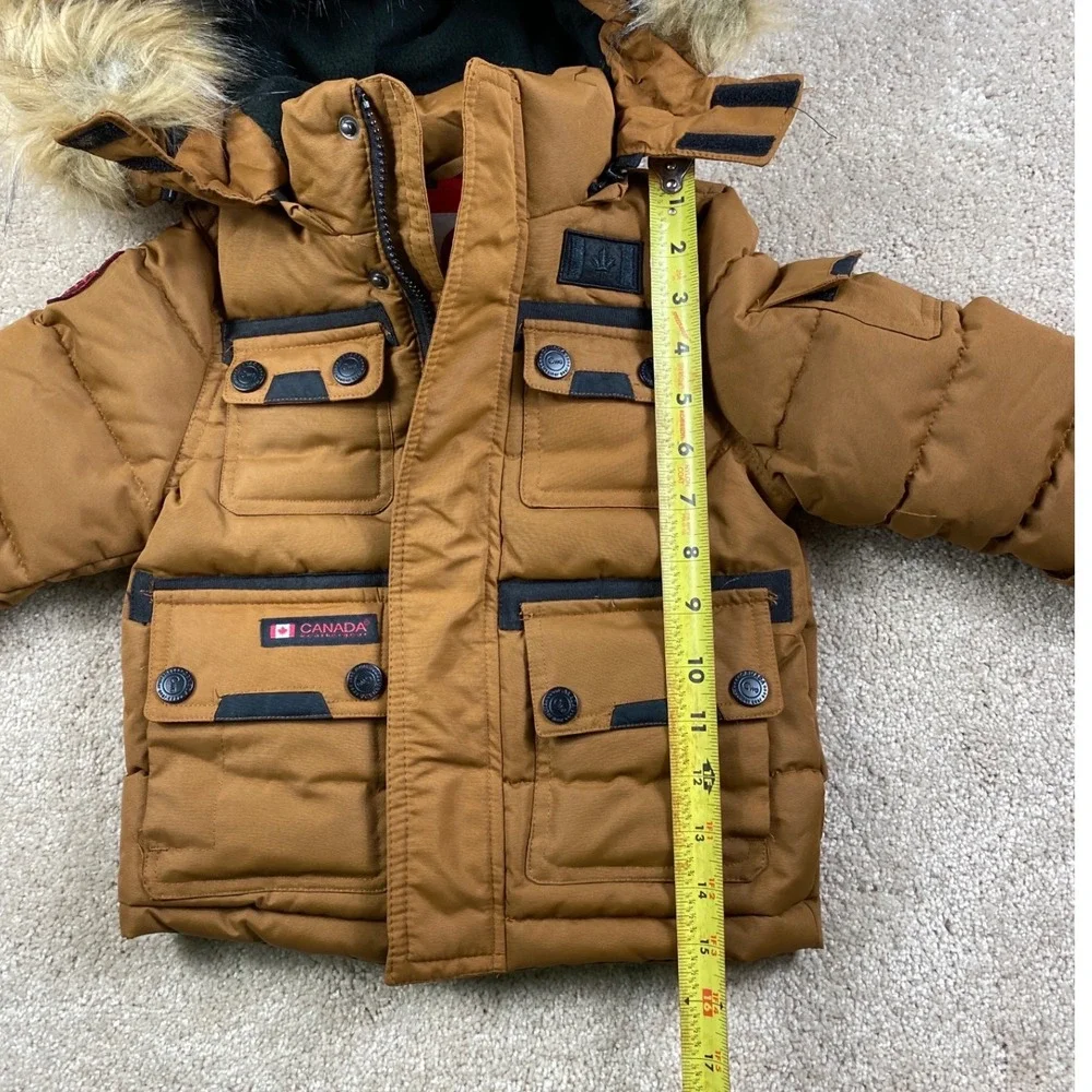 Canada Weathergear Boys Toddler 2T Tan Brown Faux Fur Hood Puffer‎ Parka Jacket